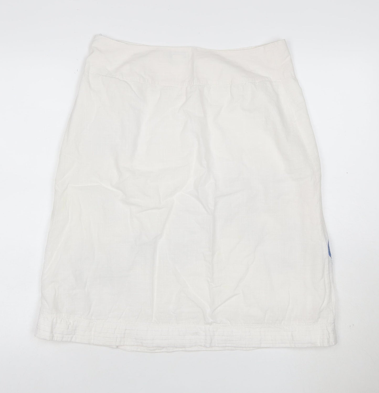 Monsoon Women White UK 12 Beaded Floral Cotton Knee Length Skirt