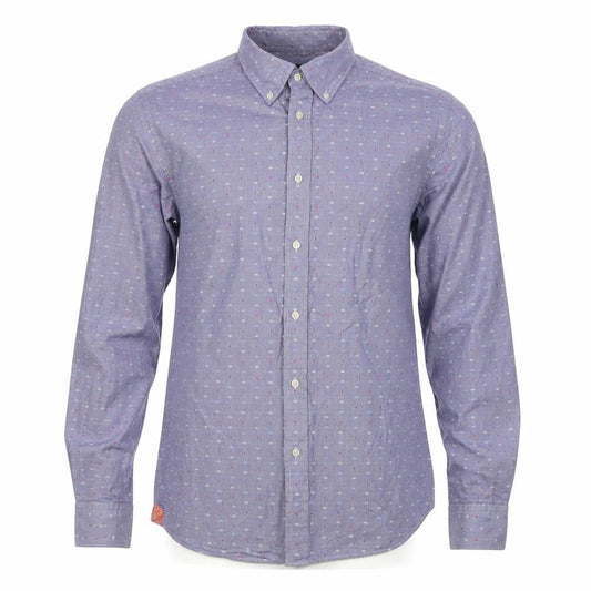 Massimo Dutti Men’s Blue L Cotton Geometric Button-Down Long Sleeve Shirt