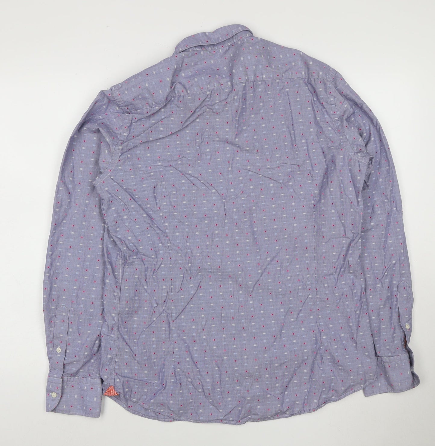 Massimo Dutti Men’s Blue L Cotton Geometric Button-Down Long Sleeve Shirt