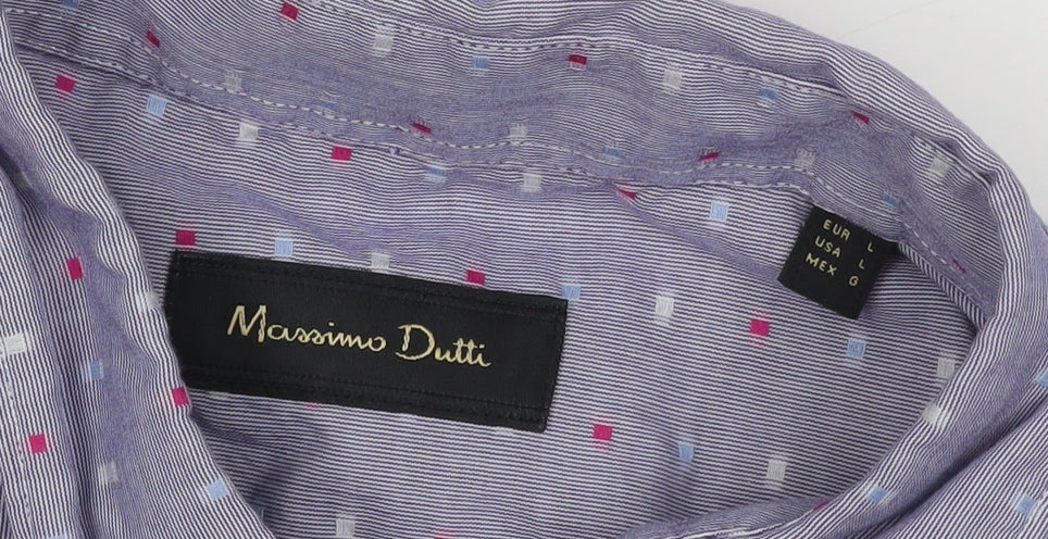 Massimo Dutti Men’s Blue L Cotton Geometric Button-Down Long Sleeve Shirt