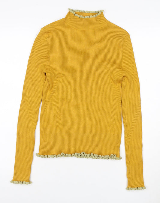 Marks and Spencer Women Orange UK 10 Cropped Rib Knit High Neck Top