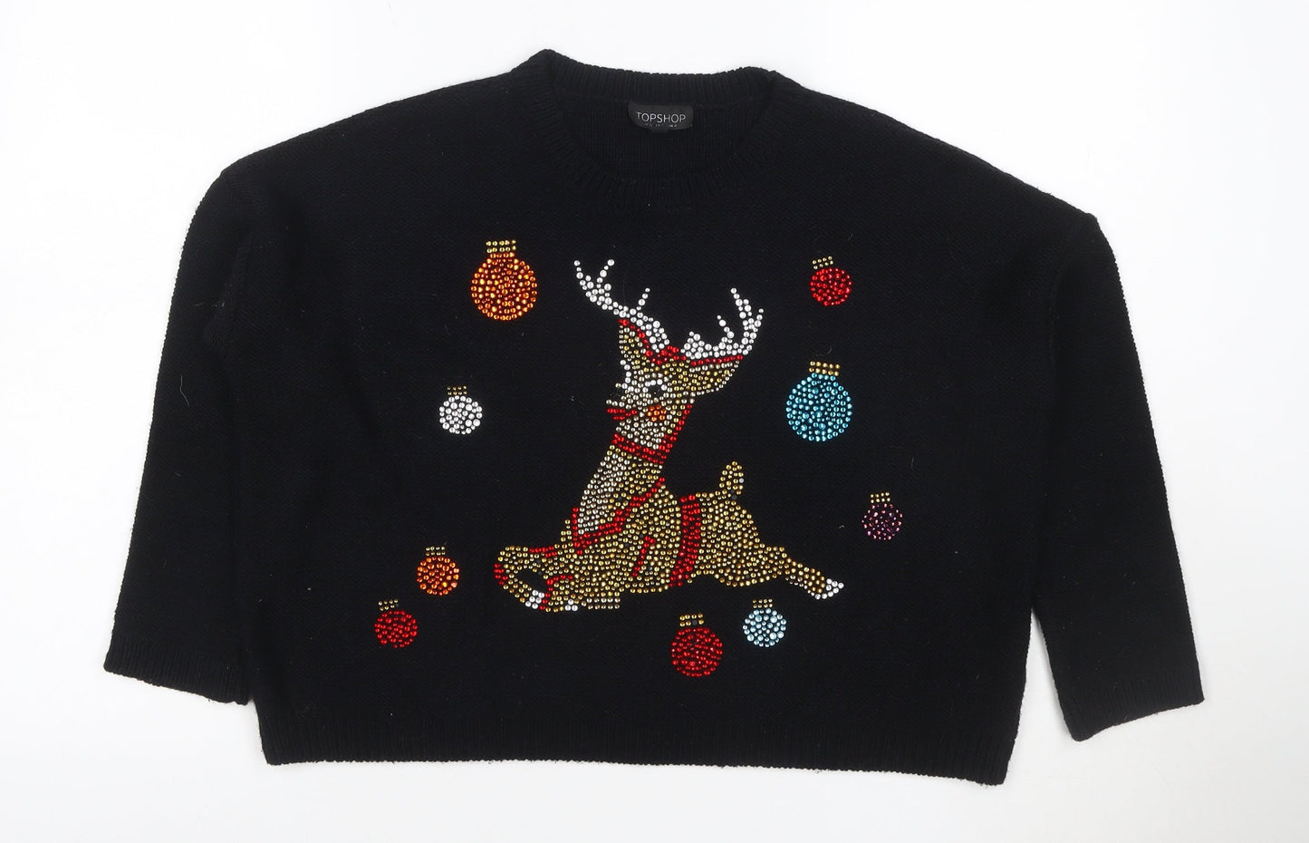 Topshop Women’s Black UK 4 Reindeer Rhinestone Christmas Jumper