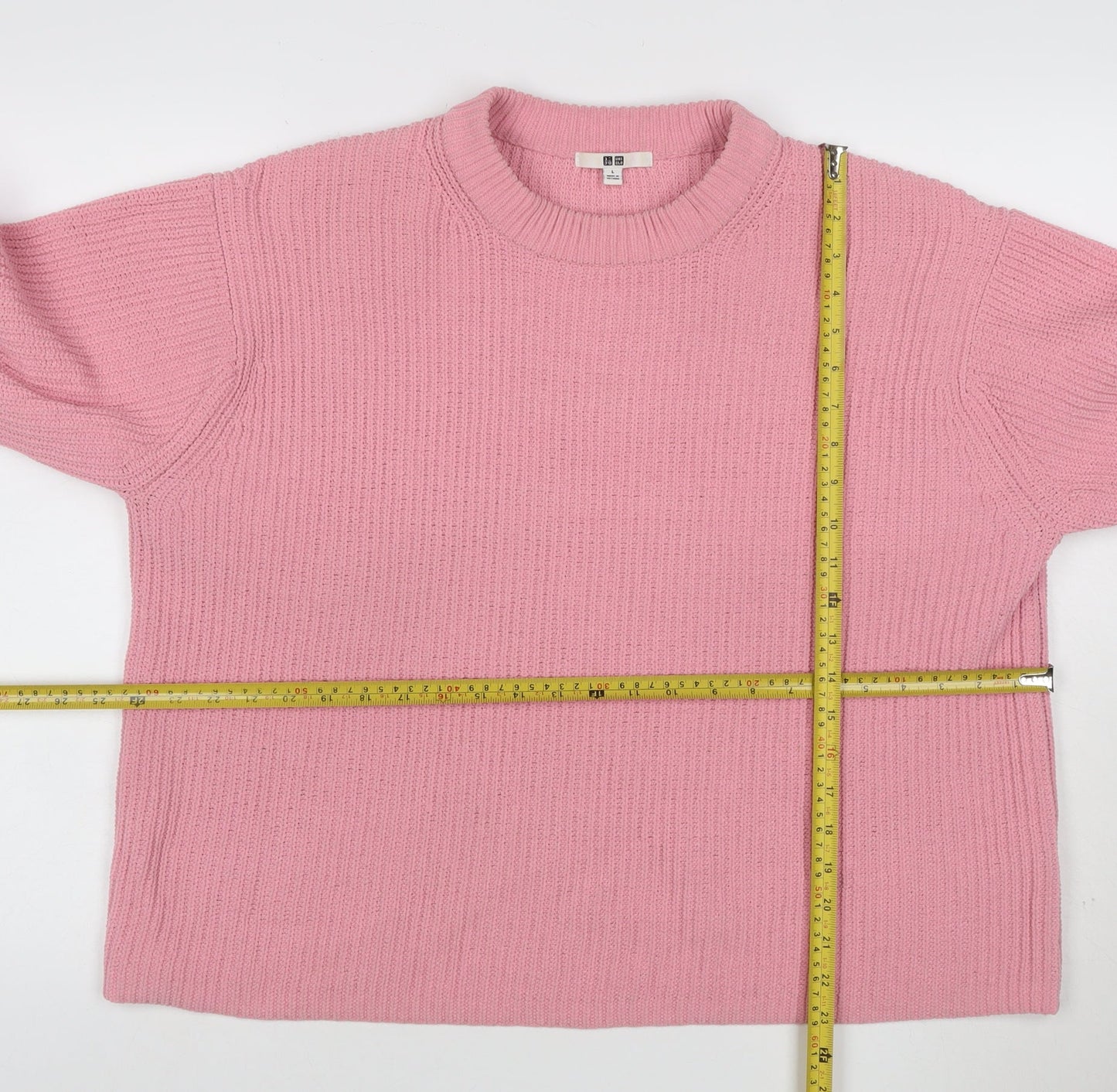 UNIQLO Women’s Pink L Ribbed Crew Neck Knit Pullover Jumper