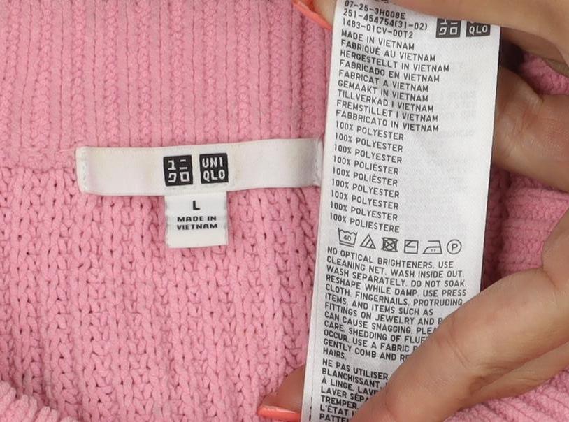 UNIQLO Women’s Pink L Ribbed Crew Neck Knit Pullover Jumper