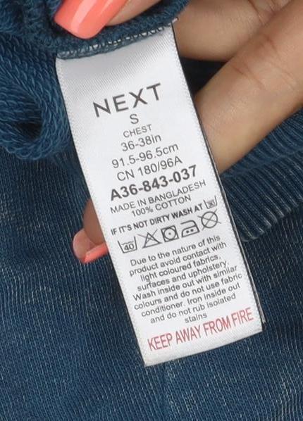Next Men’s Blue Acid Wash Crew Neck Pullover Sweatshirt Size S