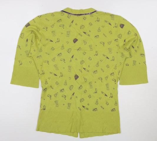 Paraphrase Women’s Green Silk Cashmere XL Short Sleeve Print Cardigan