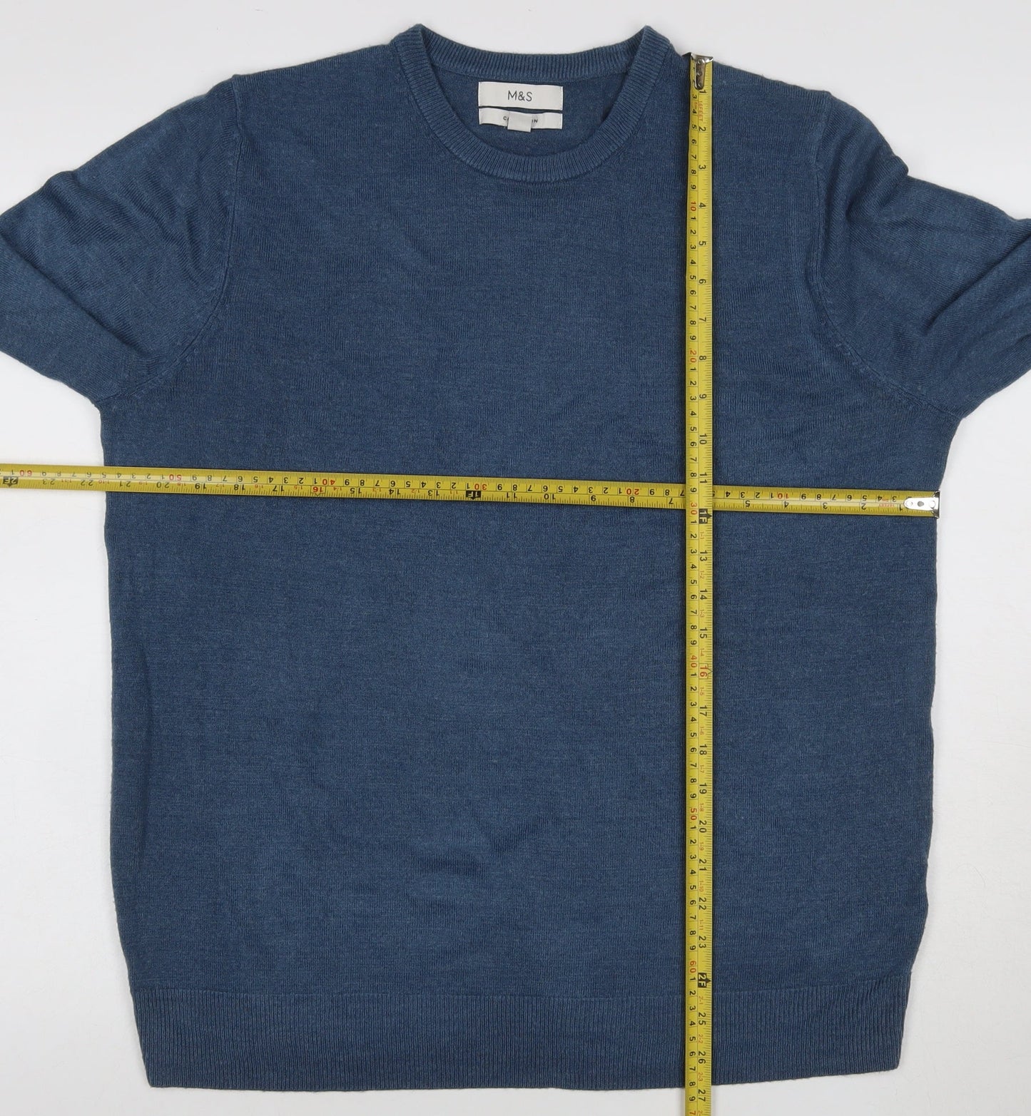 Marks and Spencer Men Blue L Regular Cashmilon Crew Neck Pullover Jumper