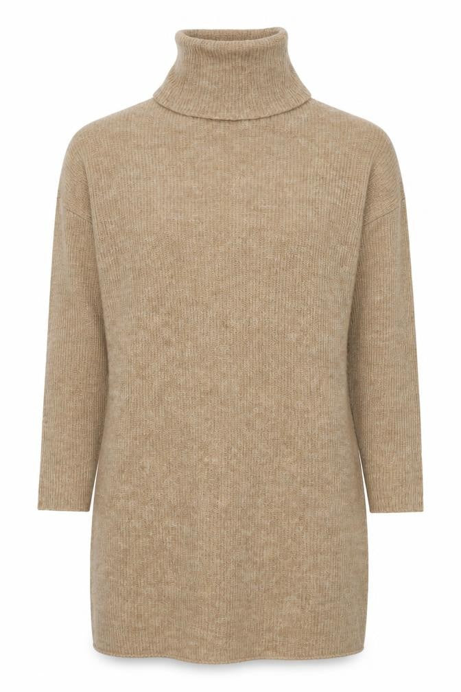 Front view of Only Women Beige M Alpaca Blend Roll Neck Tunic Jumper Long Sleeve