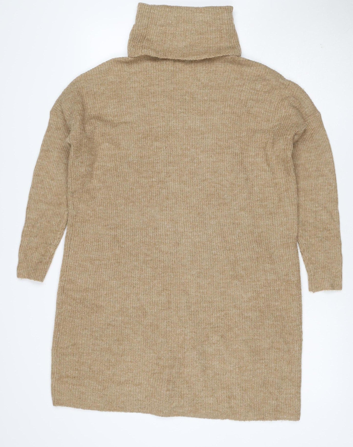 ONLY Women Beige M Alpaca Blend Roll Neck Tunic Jumper Long Sleeve