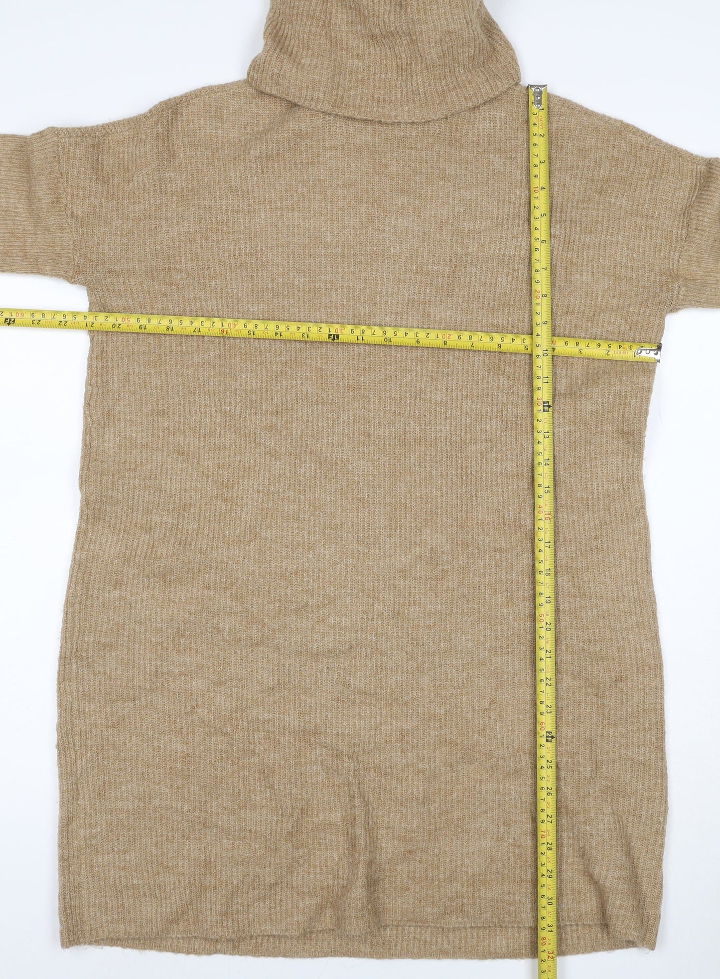 ONLY Women Beige M Alpaca Blend Roll Neck Tunic Jumper Long Sleeve
