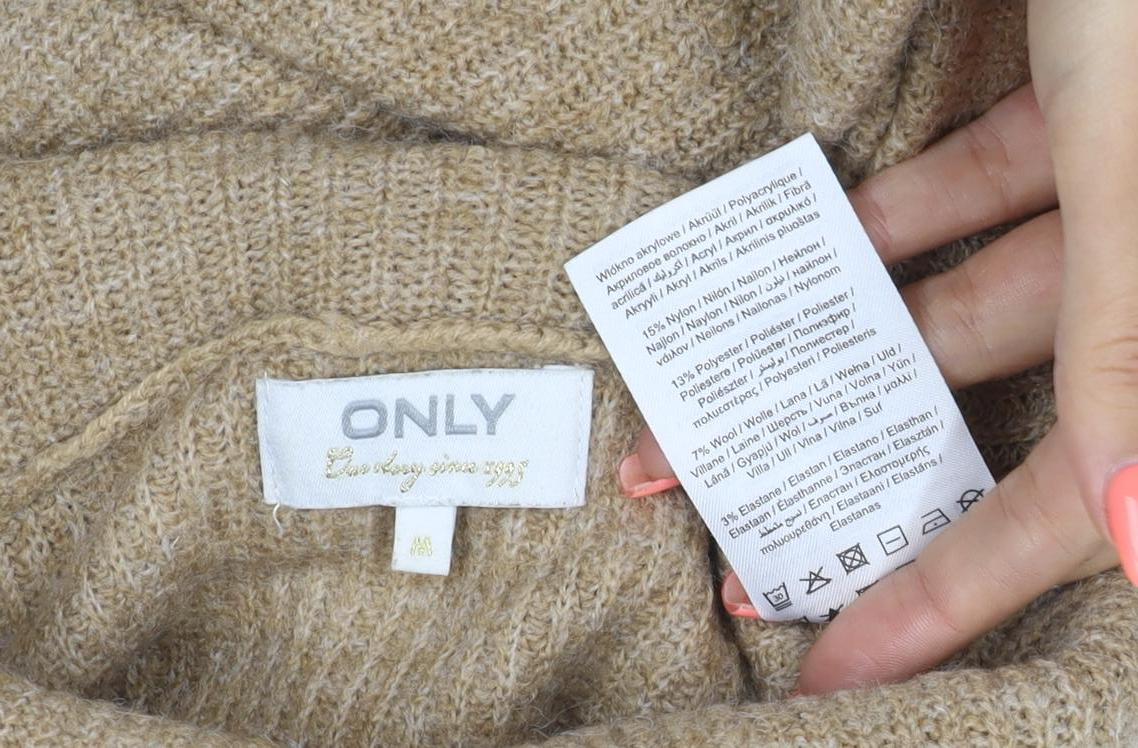 ONLY Women Beige M Alpaca Blend Roll Neck Tunic Jumper Long Sleeve