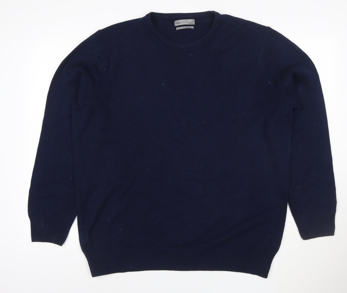 Marks and Spencer Men’s Blue XL Lambswool Crew Neck Pullover Jumper