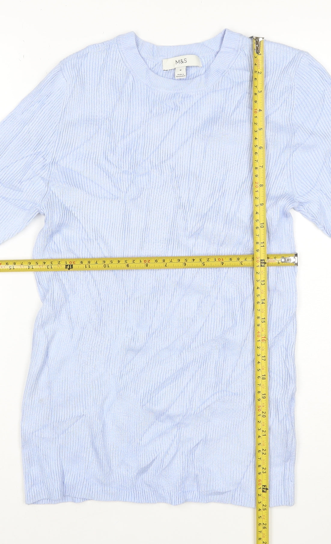 Marks and Spencer Women Blue M Ribbed Stretch Jersey T-Shirt