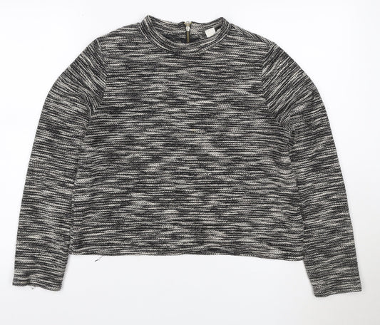 H&M Women’s Black White Cropped Knit Half Zip Top Size M