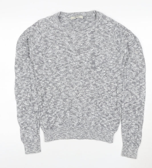 Zara Man Grey S Cable Knit Cotton Crew Neck Pullover Jumper