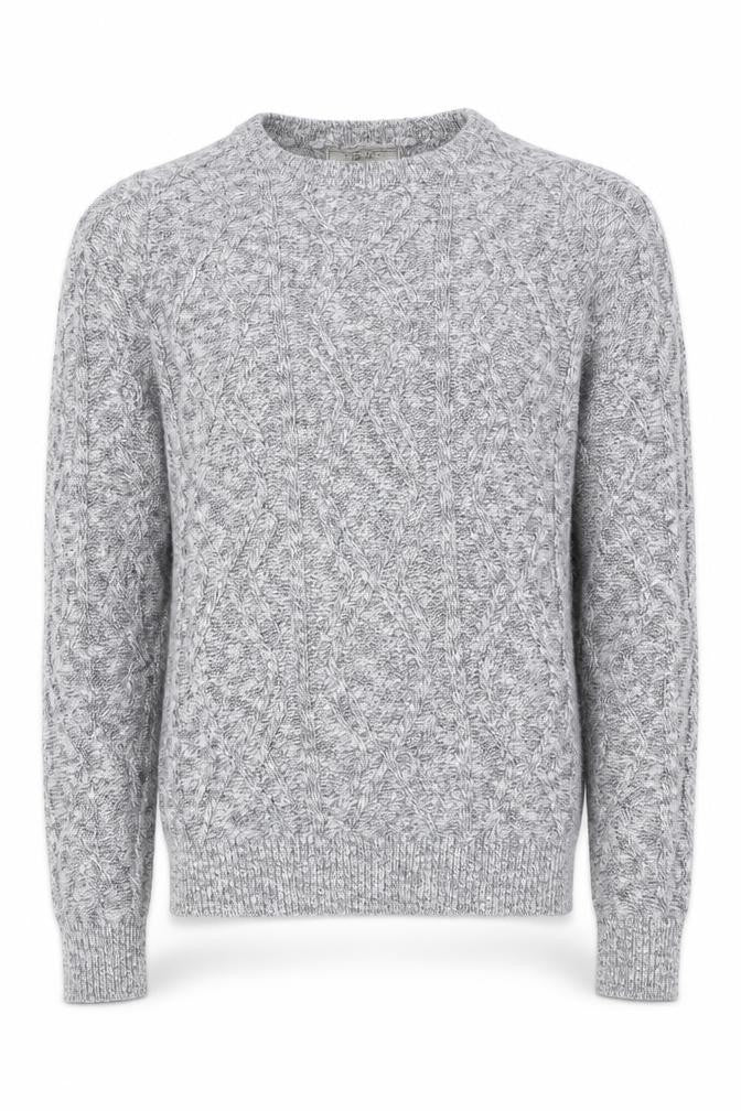 Front view of Zara Man Grey S Cable Knit Cotton Crew Neck jumper