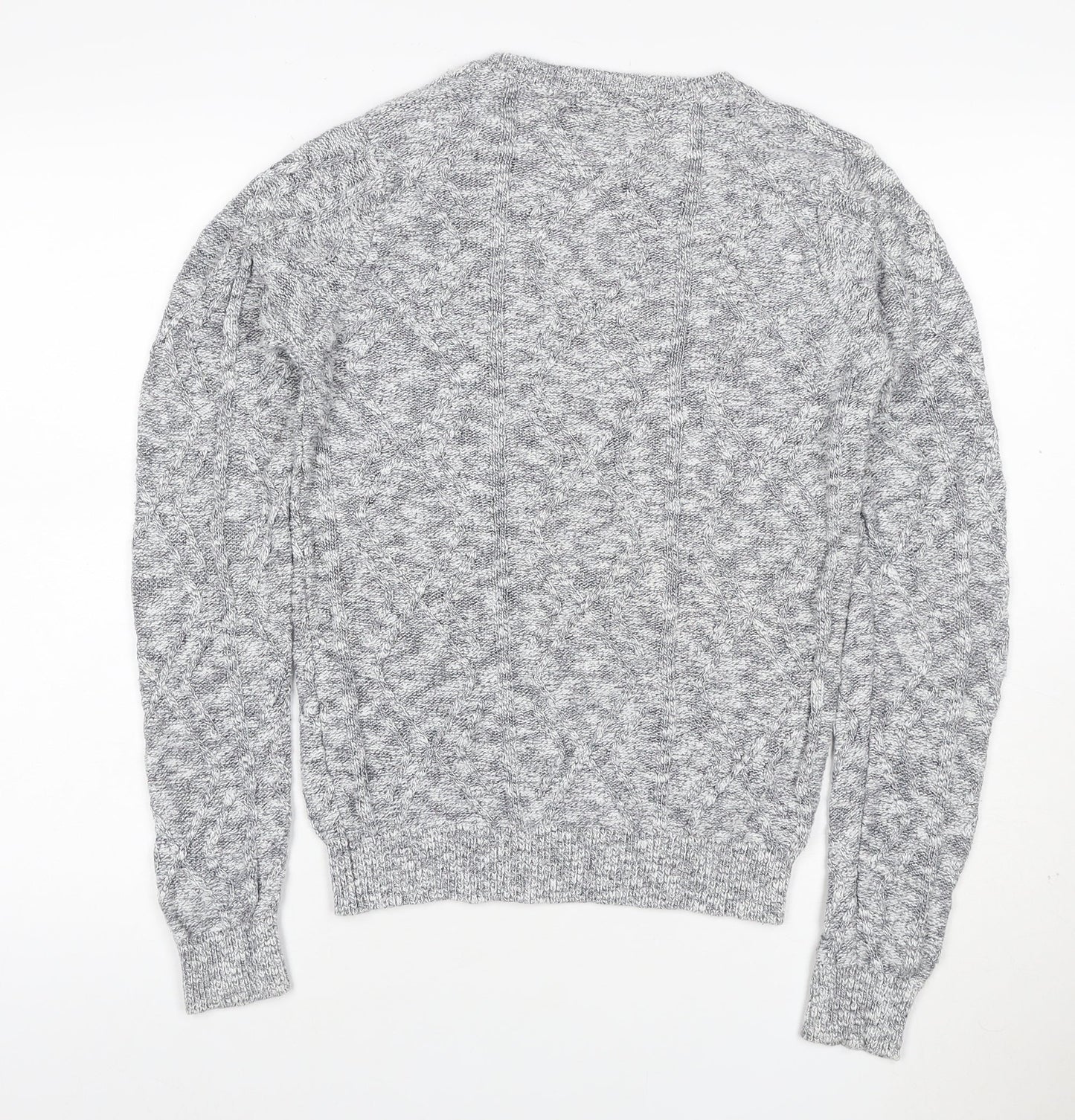Zara Man Grey S Cable Knit Cotton Crew Neck Pullover Jumper