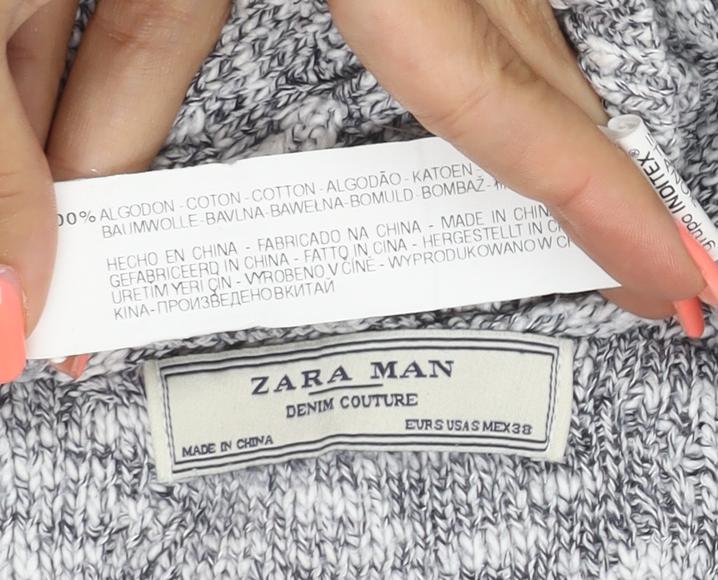Zara Man Grey S Cable Knit Cotton Crew Neck Pullover Jumper