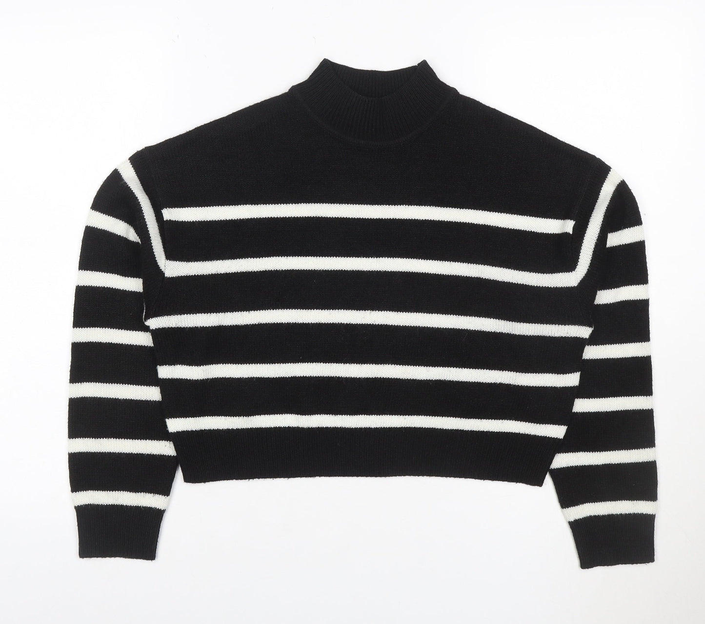 Boohoo Women’s Black White Striped Mock Neck Knit Jumper XS