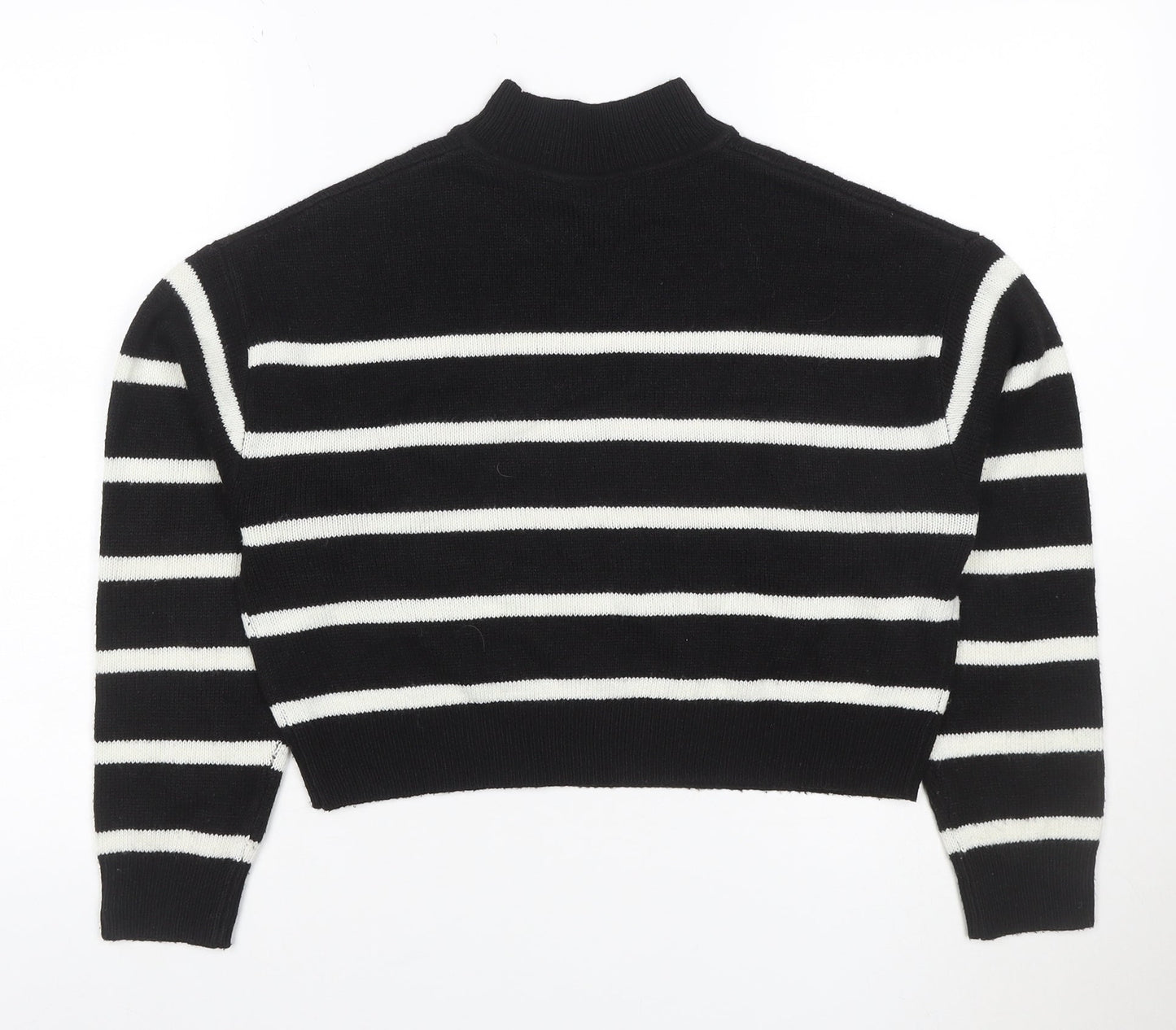 Boohoo Women’s Black White Striped Mock Neck Knit Jumper XS