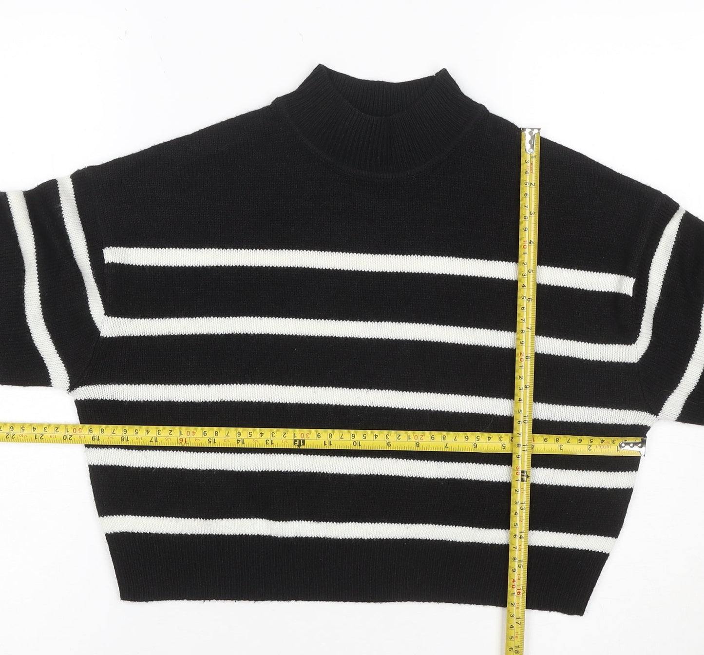 Boohoo Women’s Black White Striped Mock Neck Knit Jumper XS