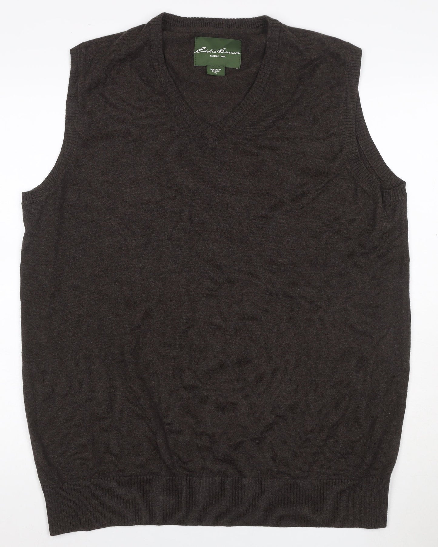 Eddie Bauer Men’s Brown L Tall Cashmere Cotton V-Neck Knit Vest