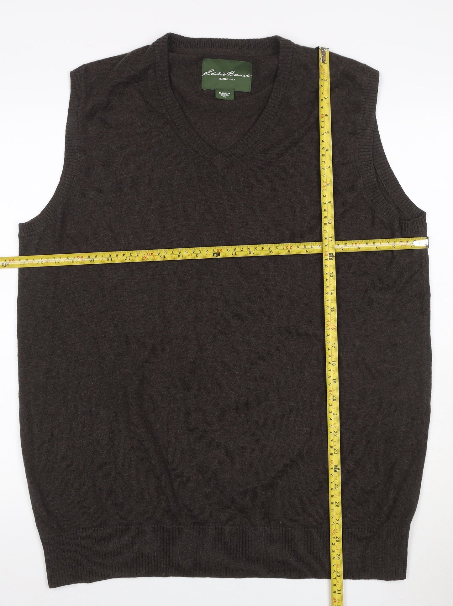 Eddie Bauer Men’s Brown L Tall Cashmere Cotton V-Neck Knit Vest