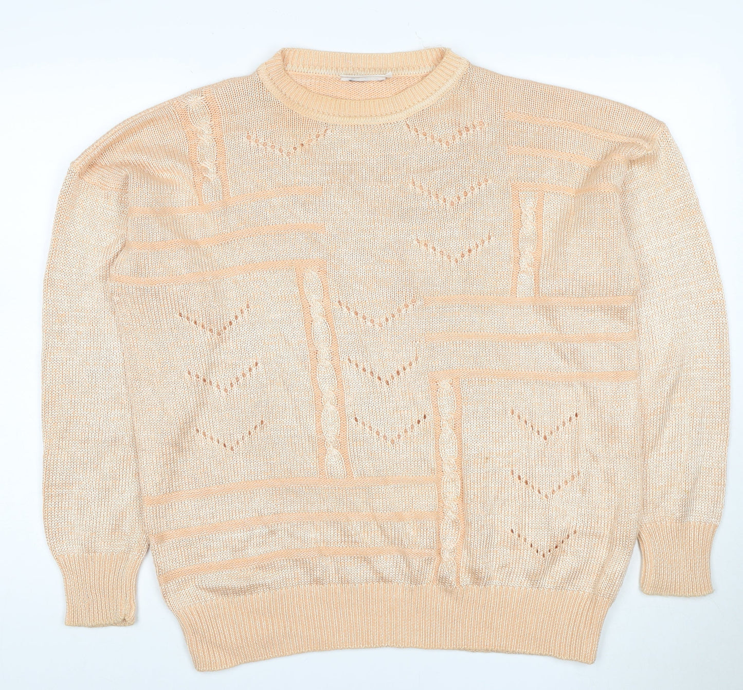 Petermann Women Beige L Cable Knit Cotton Blend Vintage Jumper