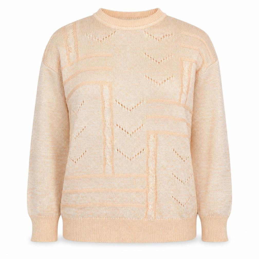 Petermann Women Beige L Cable Knit Cotton Blend Vintage Jumper
