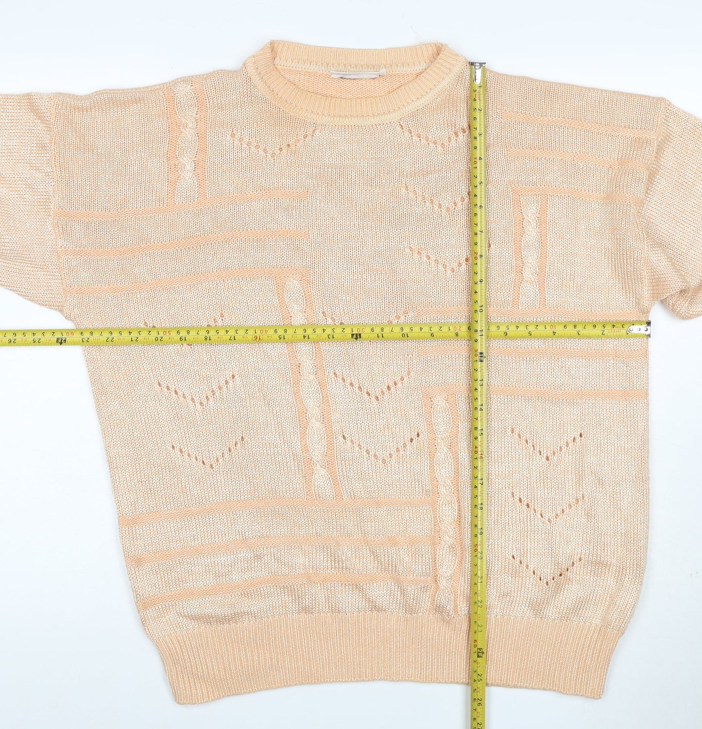 Petermann Women Beige L Cable Knit Cotton Blend Vintage Jumper