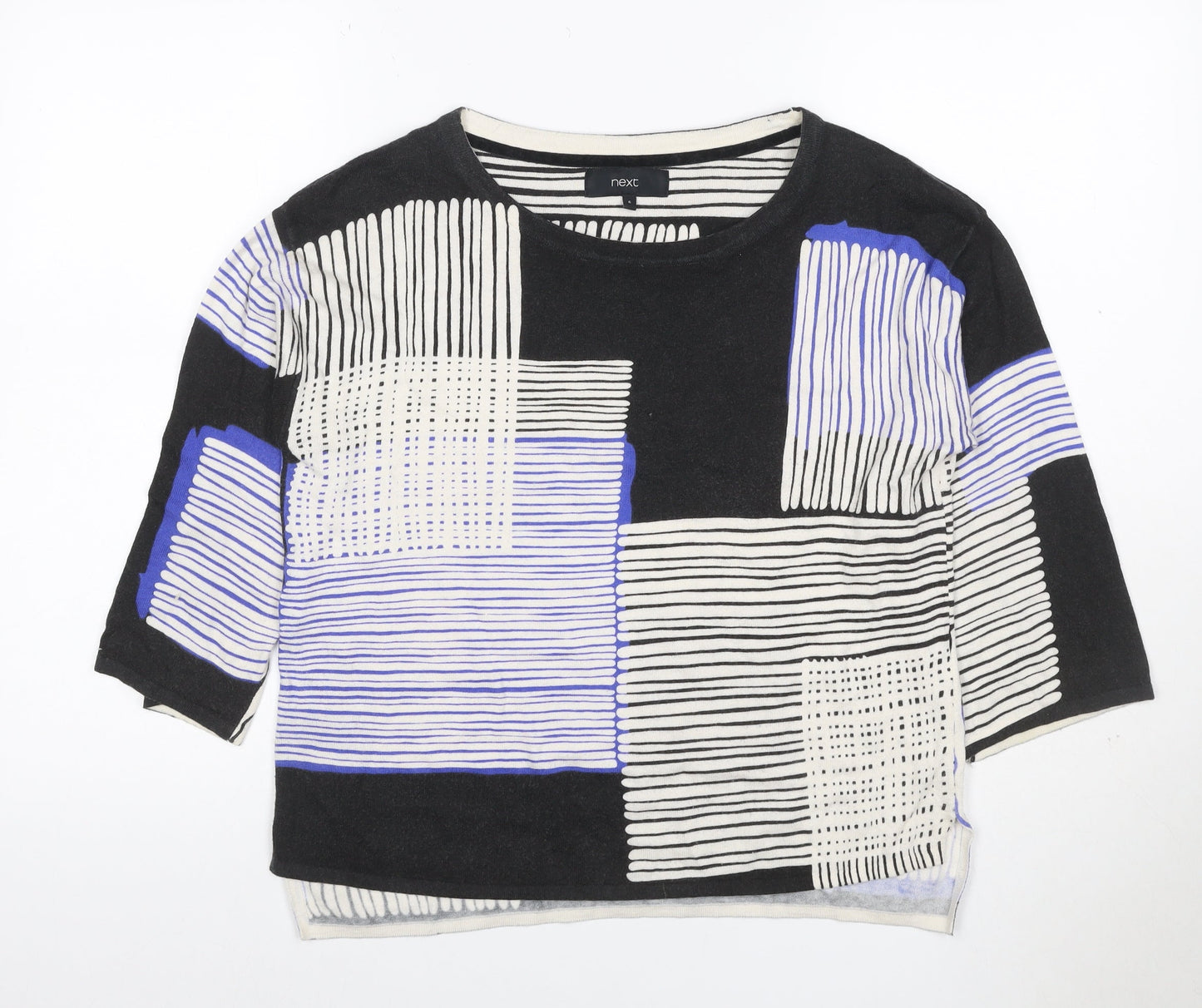 Next Women’s Black Blue Geometric 3/4 Sleeve Jersey T-Shirt UK 6