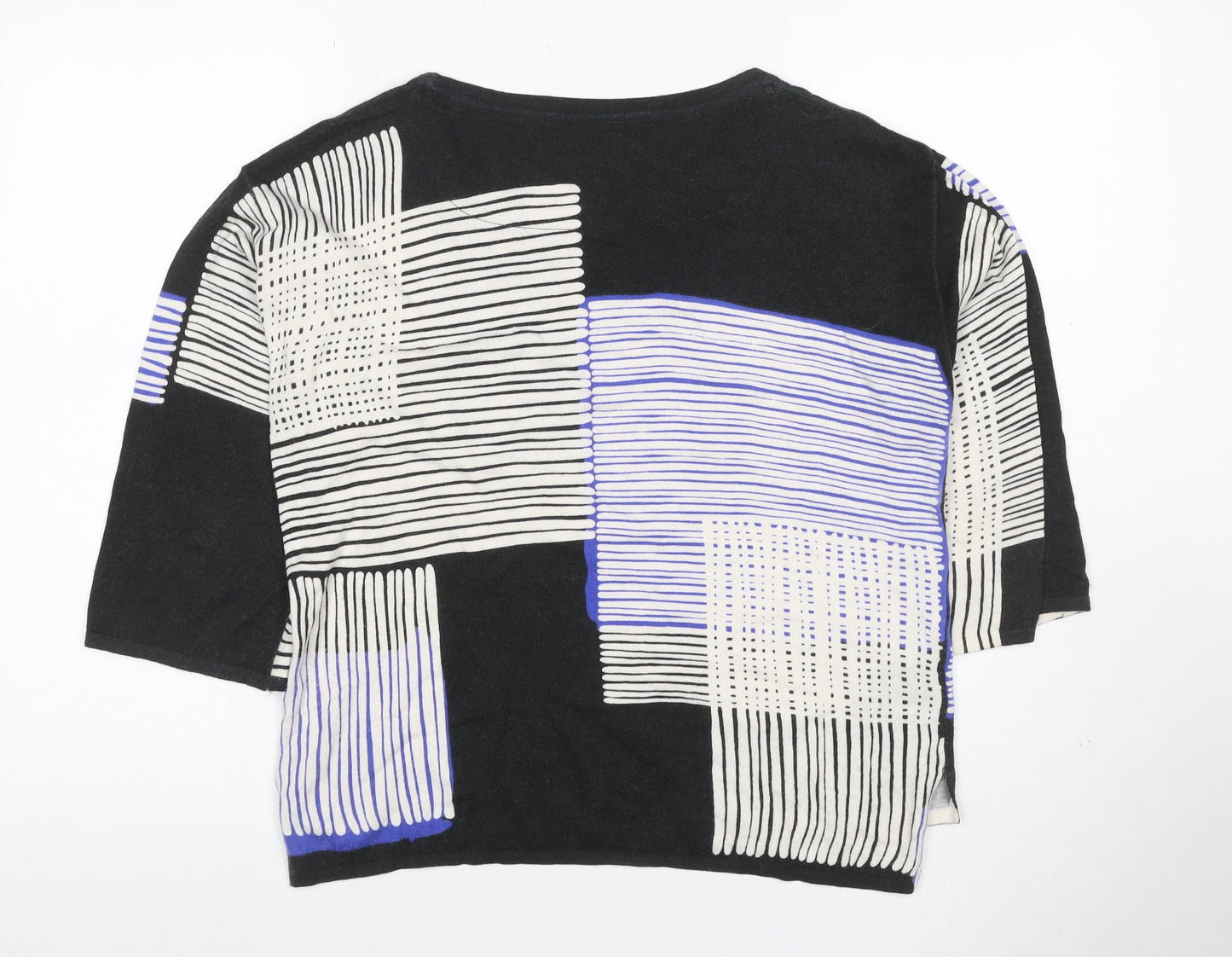 Next Women’s Black Blue Geometric 3/4 Sleeve Jersey T-Shirt UK 6