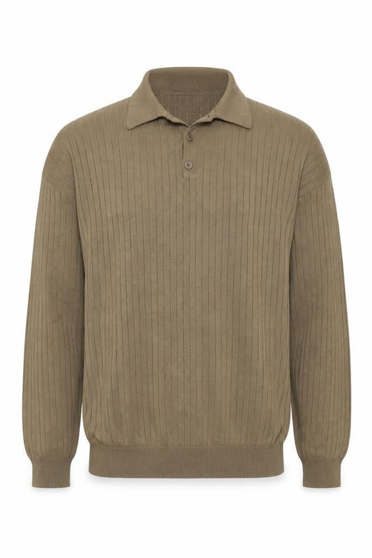 Elliott Men’s Brown M Collared Henley Knit Jumper Long Sleeve