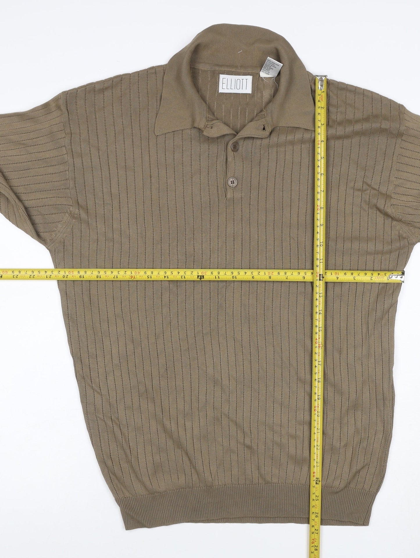 Elliott Men’s Brown M Collared Henley Knit Jumper Long Sleeve