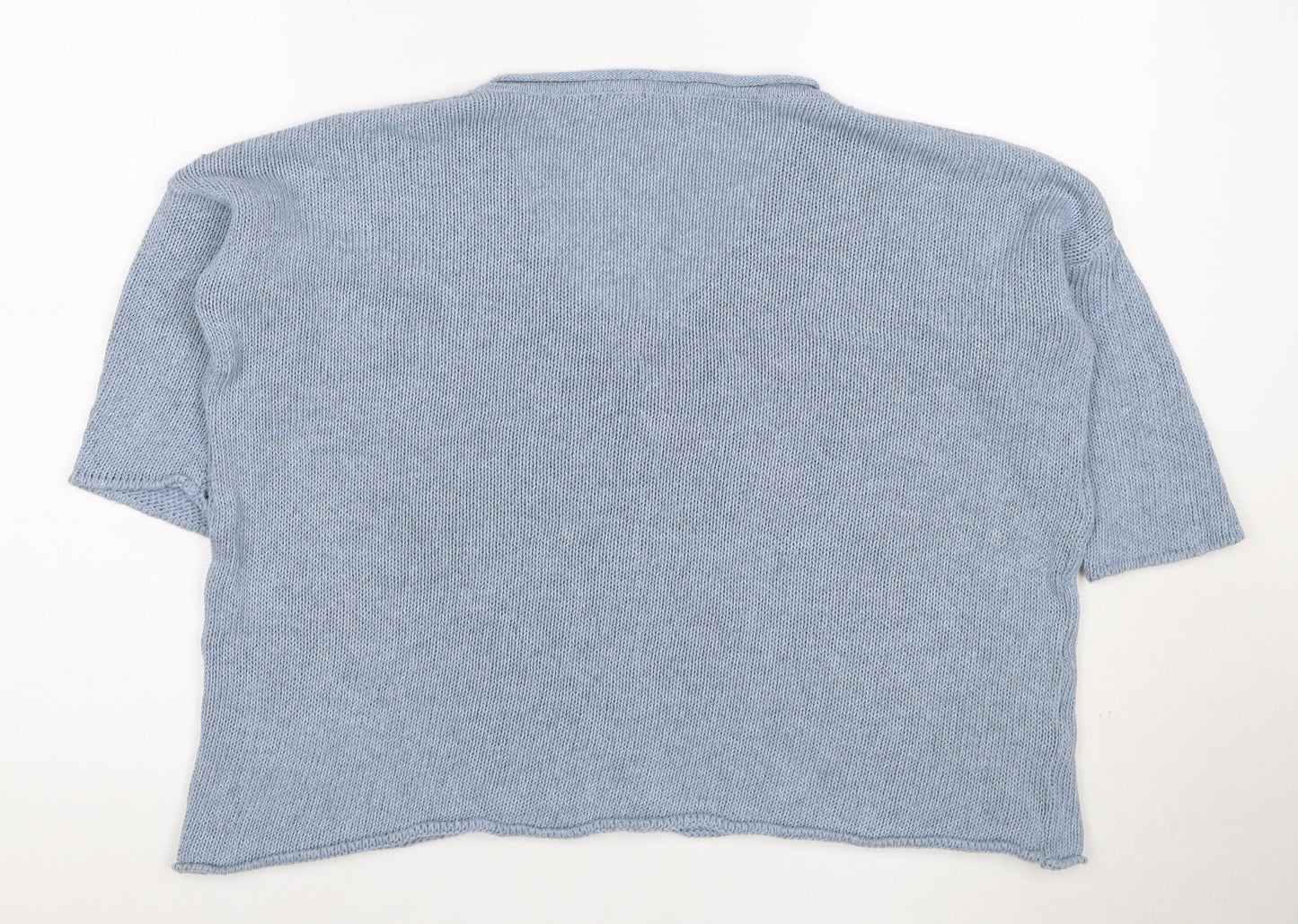 PIA Women’s Blue XS Cable Knit V-Neck Short Sleeve Pullover Jumper