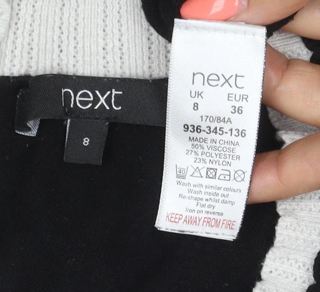 Next Women’s Black & White V-Neck Knit Jumper UK 8 Long Sleeve