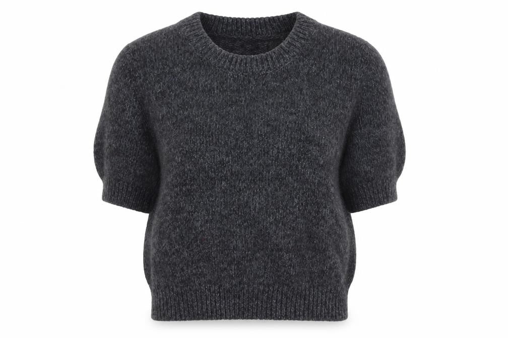 Zara Women Grey XS Short Sleeve Wool Blend Chunky Knit Crew Neck Jumper
