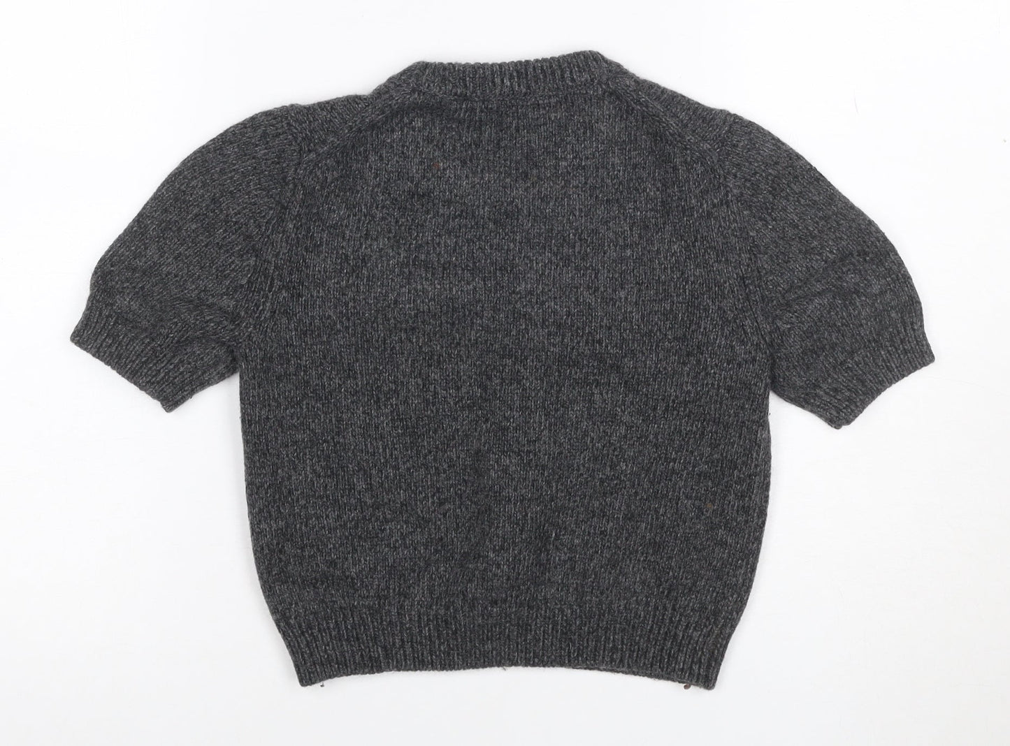 Zara Women Grey XS Short Sleeve Wool Blend Chunky Knit Crew Neck Jumper