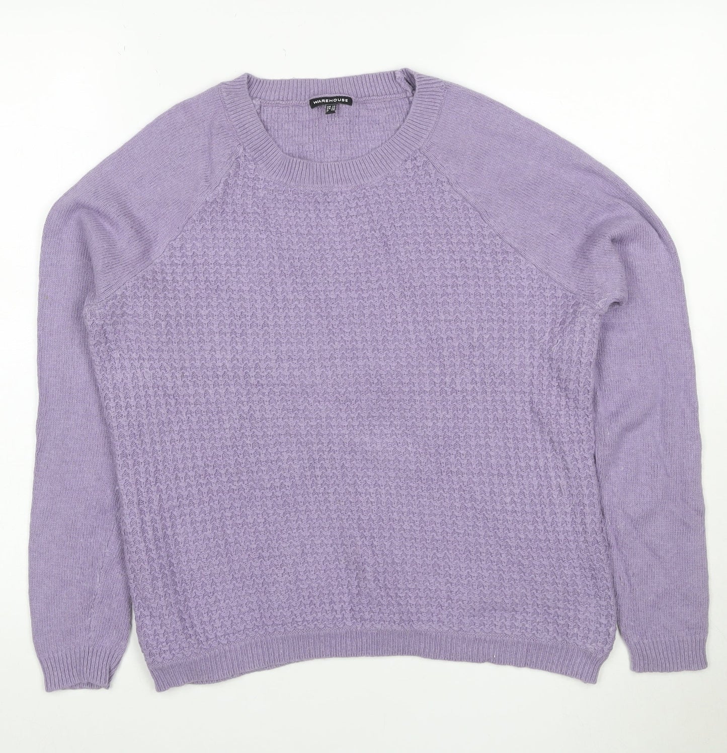 Warehouse Women’s Purple UK 14 Textured Knit Crew Neck Jumper