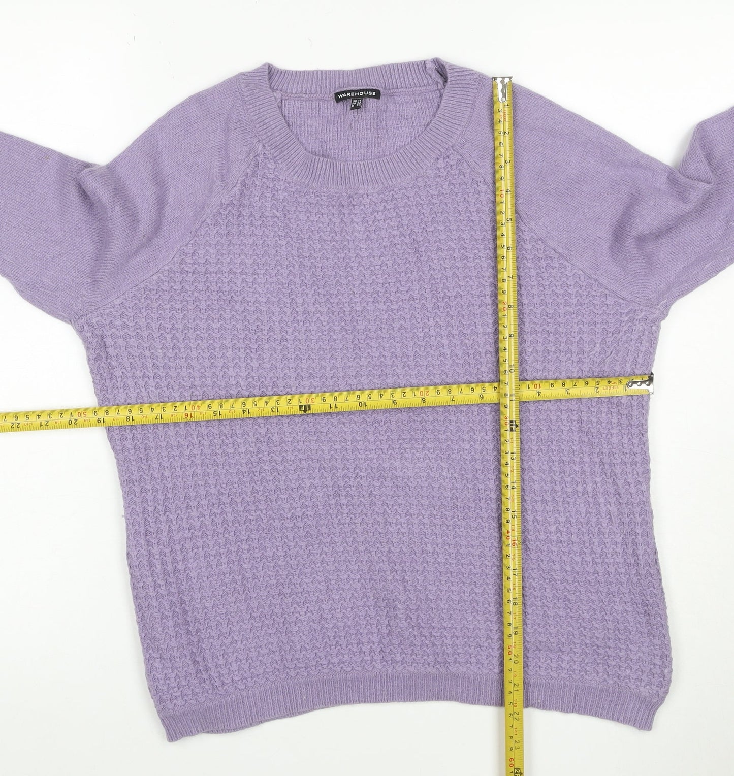 Warehouse Women’s Purple UK 14 Textured Knit Crew Neck Jumper