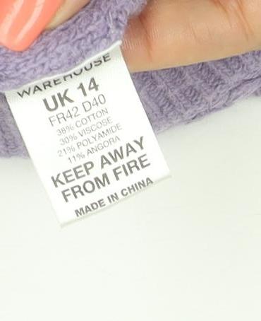 Warehouse Women’s Purple UK 14 Textured Knit Crew Neck Jumper