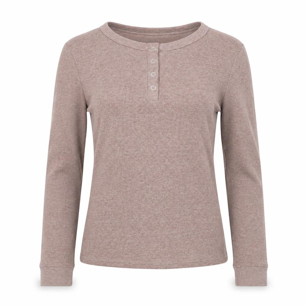 H&M Women’s Beige XS Ribbed Henley Long Sleeve Cotton Blend Jumper