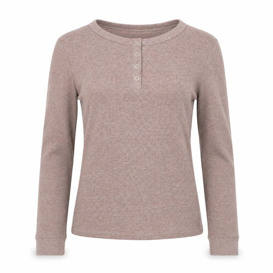 H&M Women’s Beige XS Ribbed Henley Long Sleeve Cotton Blend Jumper