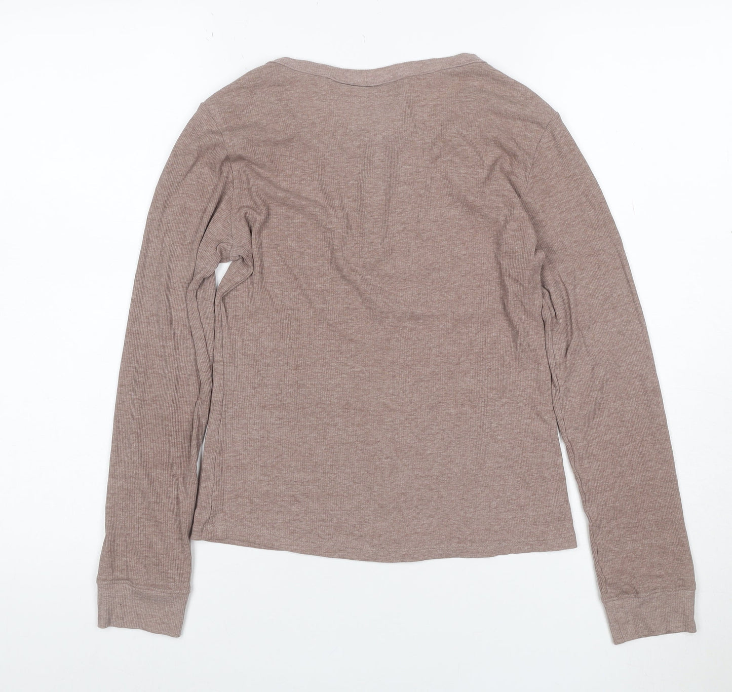 H&M Women’s Beige XS Ribbed Henley Long Sleeve Cotton Blend Jumper