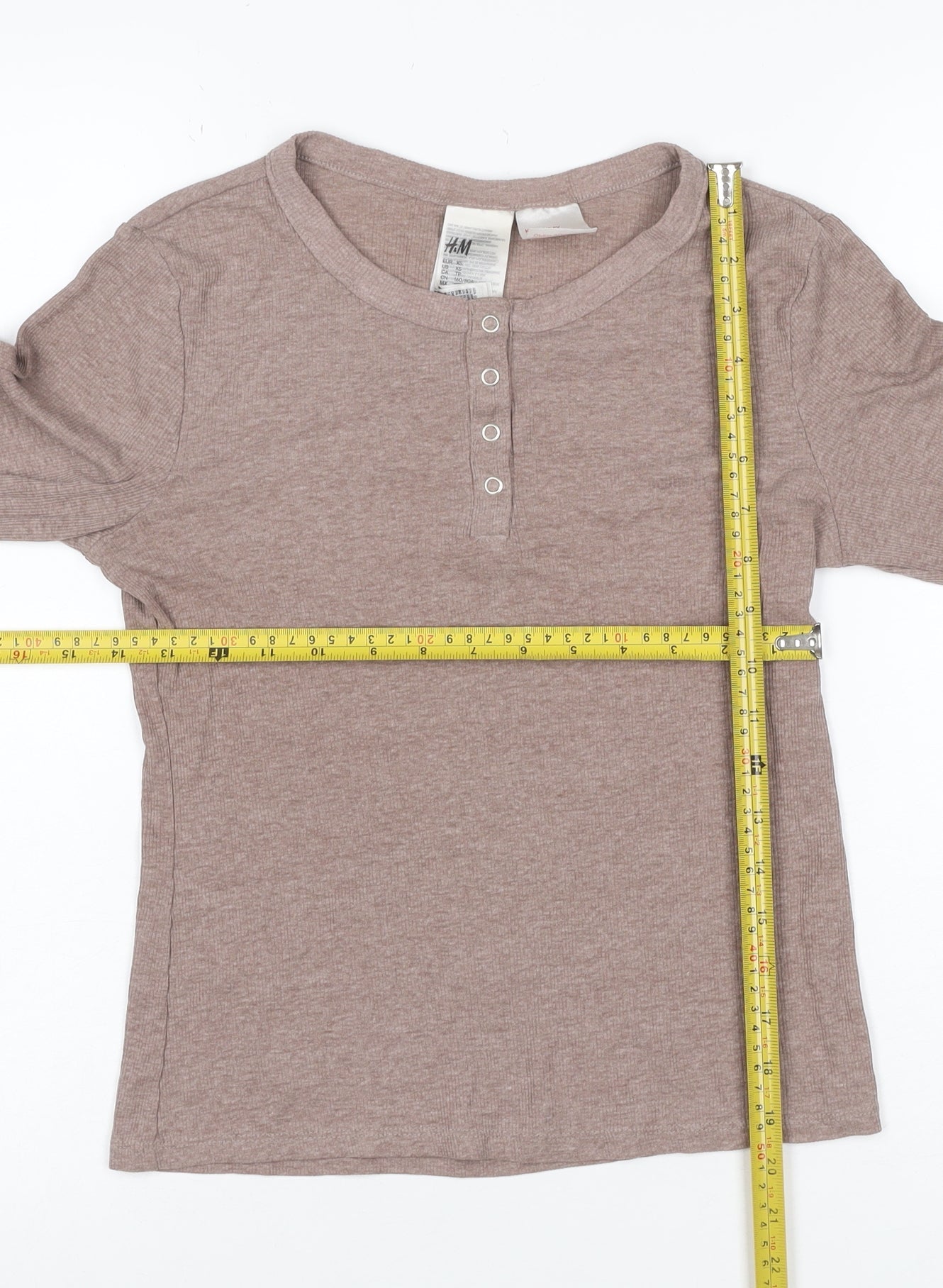 H&M Women’s Beige XS Ribbed Henley Long Sleeve Cotton Blend Jumper
