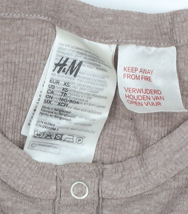 H&M Women’s Beige XS Ribbed Henley Long Sleeve Cotton Blend Jumper