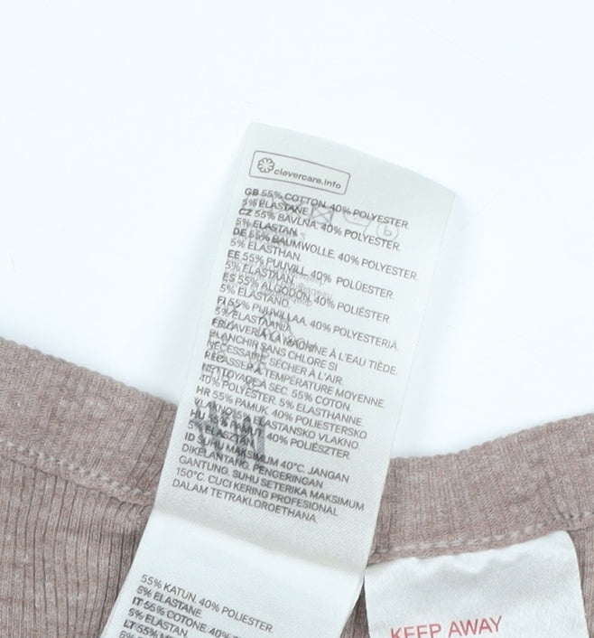 H&M Women’s Beige XS Ribbed Henley Long Sleeve Cotton Blend Jumper