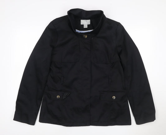 H&M Women’s Black UK 14 Military Jacket Collared Cotton Blend