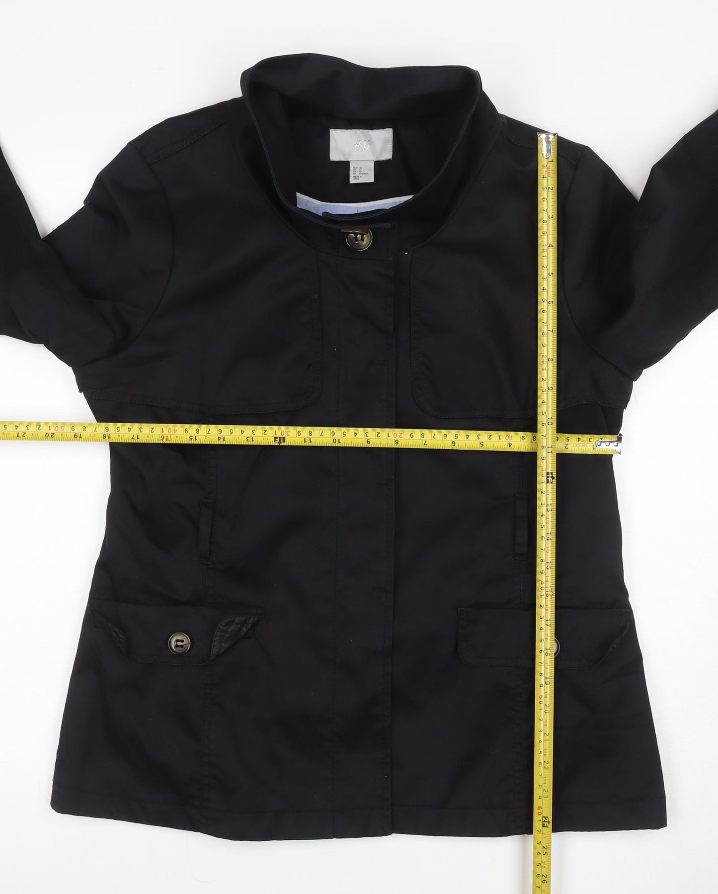 H&M Women’s Black UK 14 Military Jacket Collared Cotton Blend