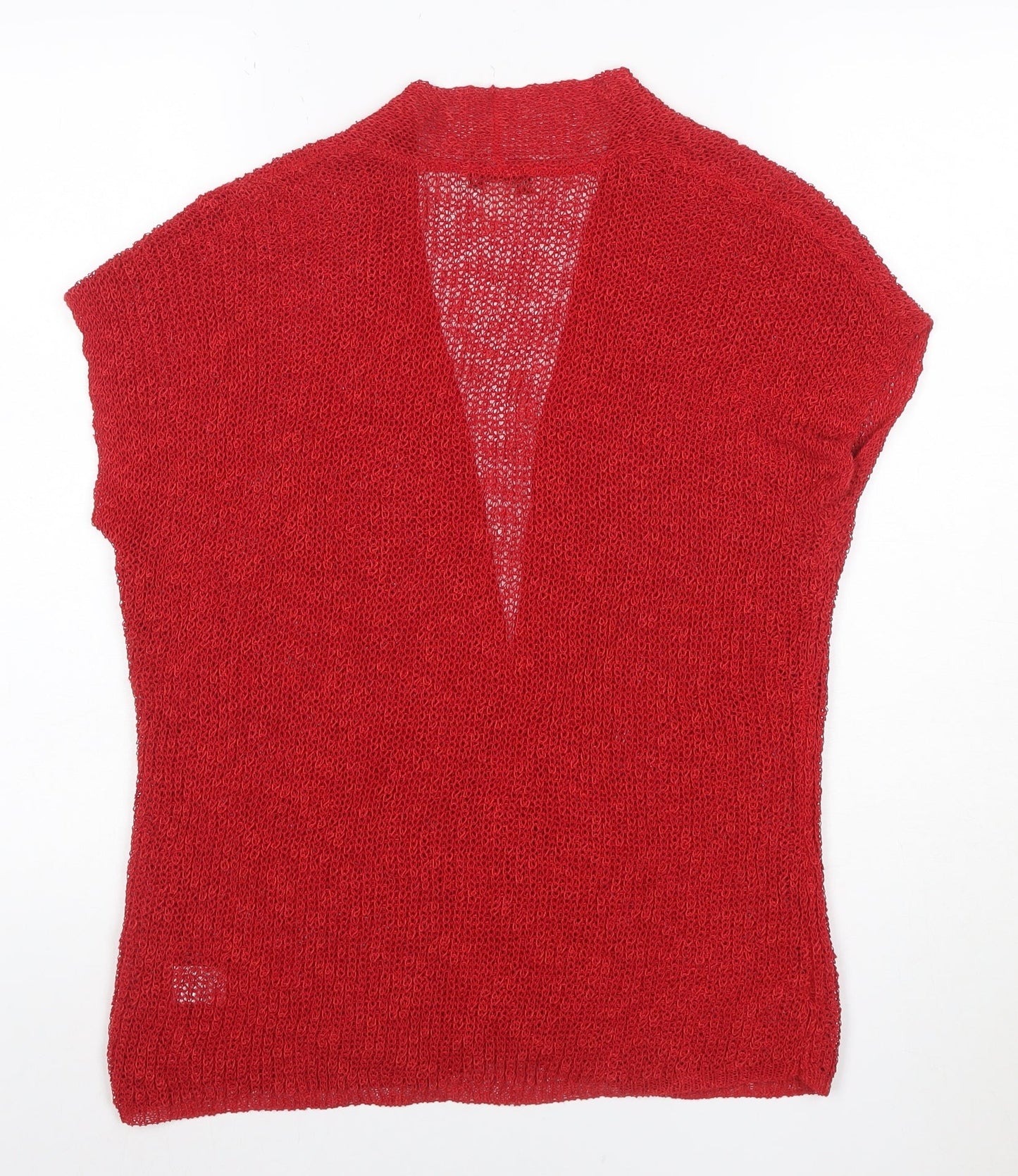 Coldwater Creek Women Red M Open Knit Linen Blend Cardigan